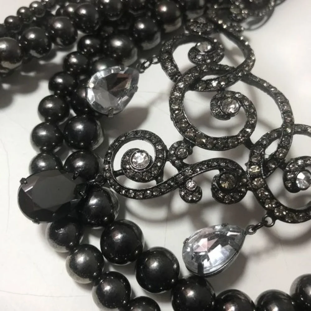 Gunmetal & Crystal Statement Necklace - Picture 2 of 6